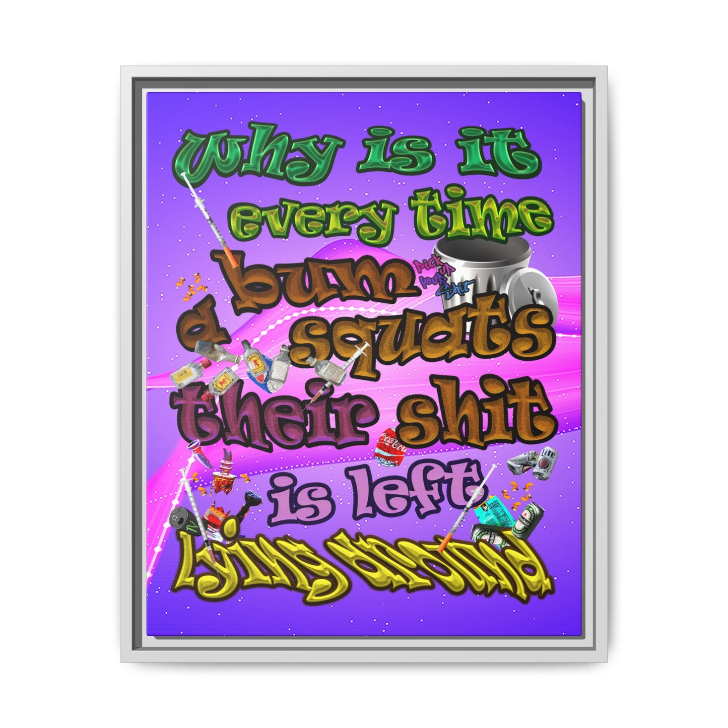 the bum's shit - framed canvas art (purple-pink wave)