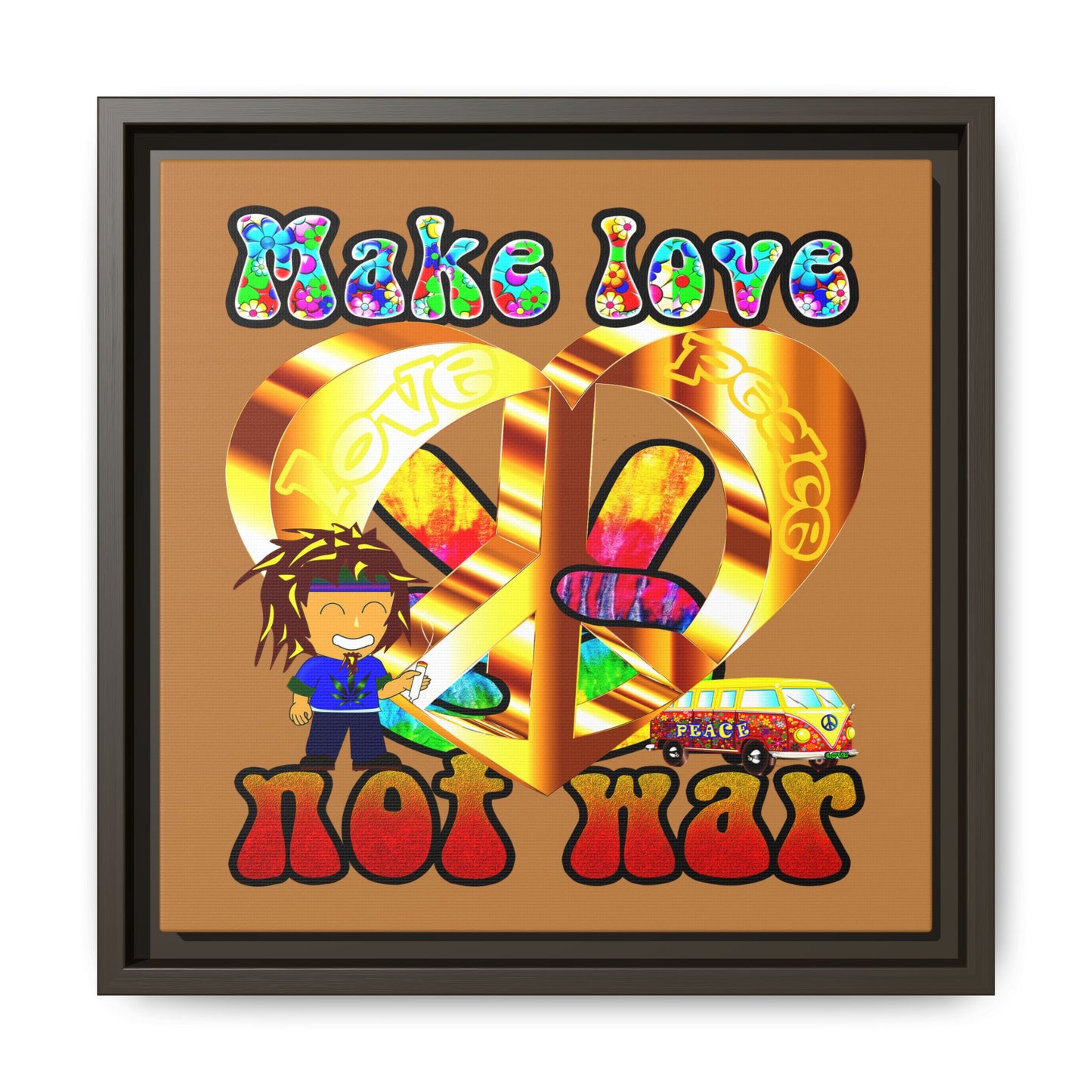 love peace - framed canvas art (light brown)