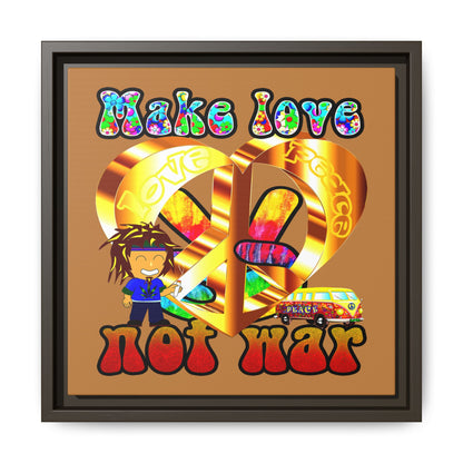 love peace - framed canvas art (light brown)