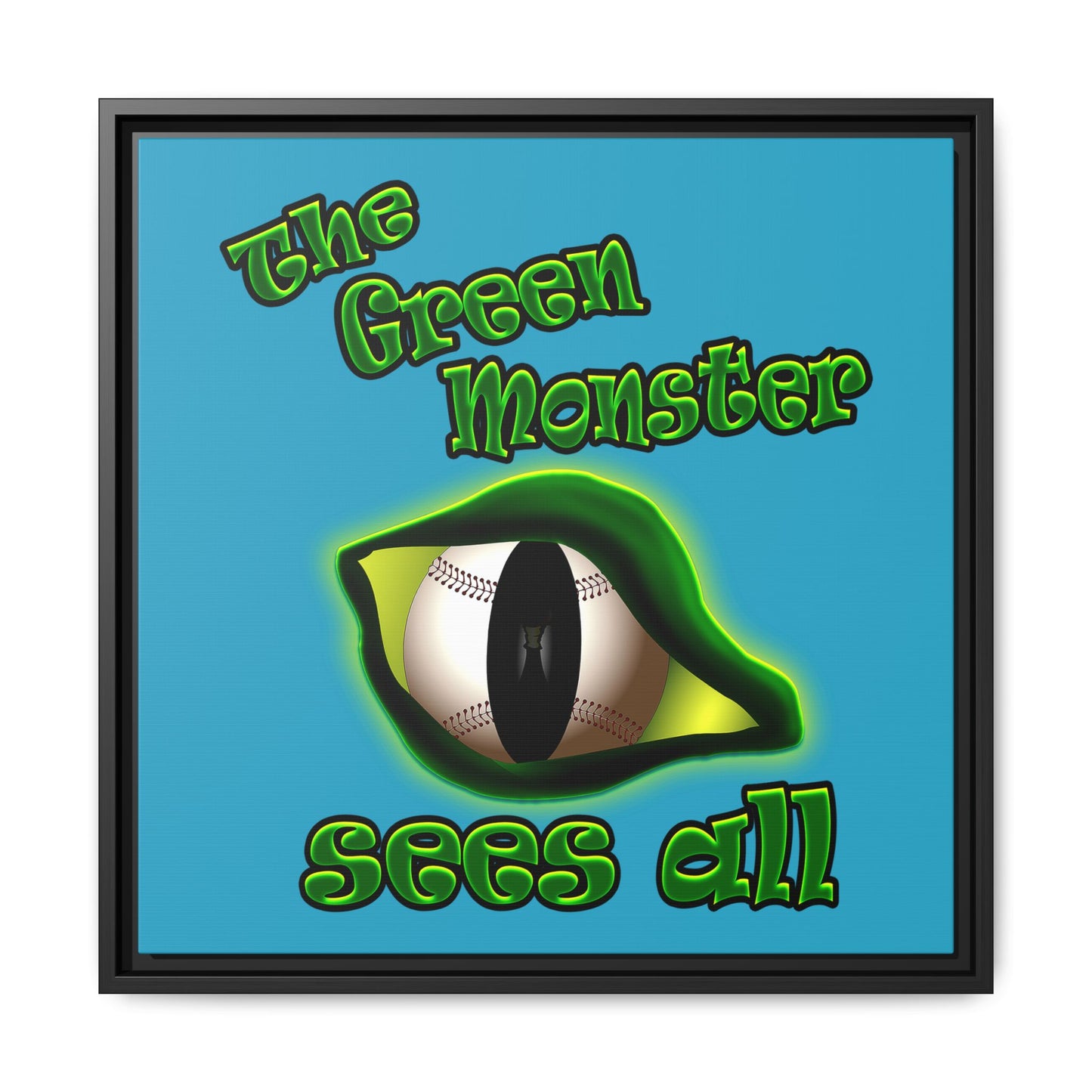 green monster - framed canvas art (turquoise)