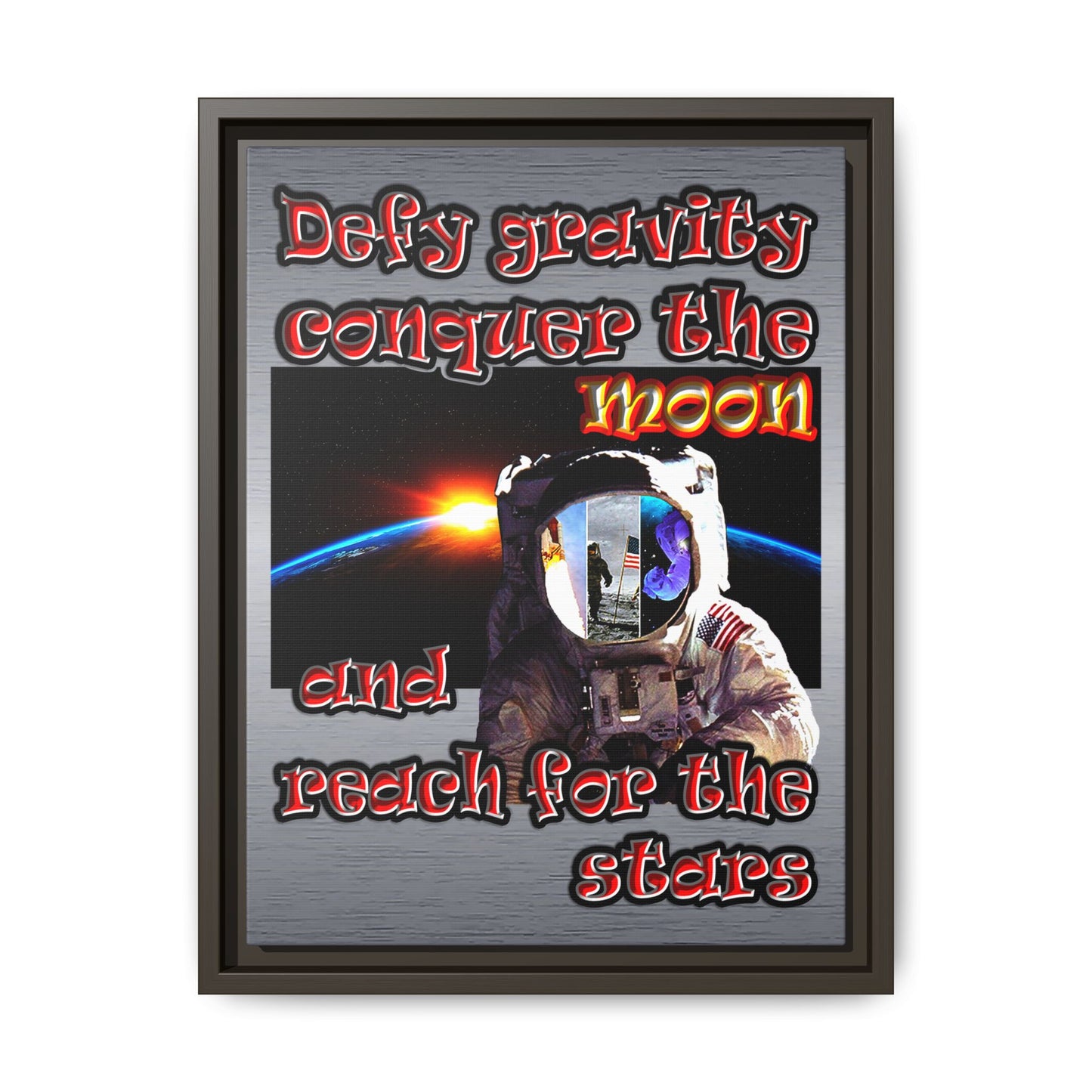 defy conquer reach - framed canvas art (brushed nickel)