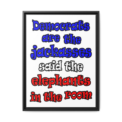 donkeys and elephants - framed canvas art (white)