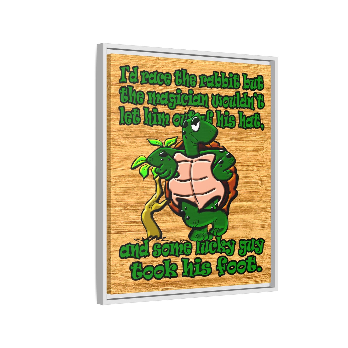 turtle race - framed canvas art (butterscotch wood finish)
