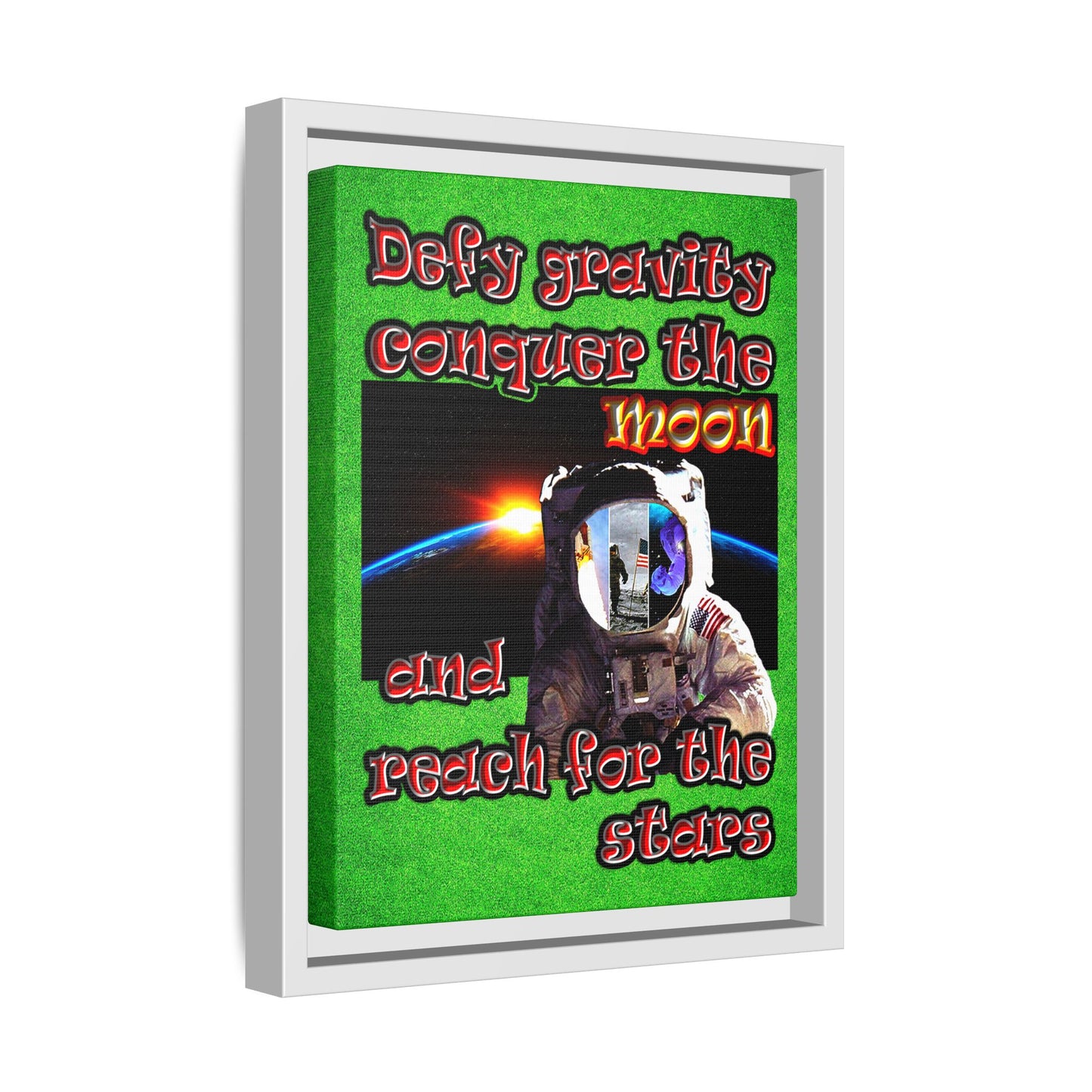defy conquer reach - framed canvas art (green turf)