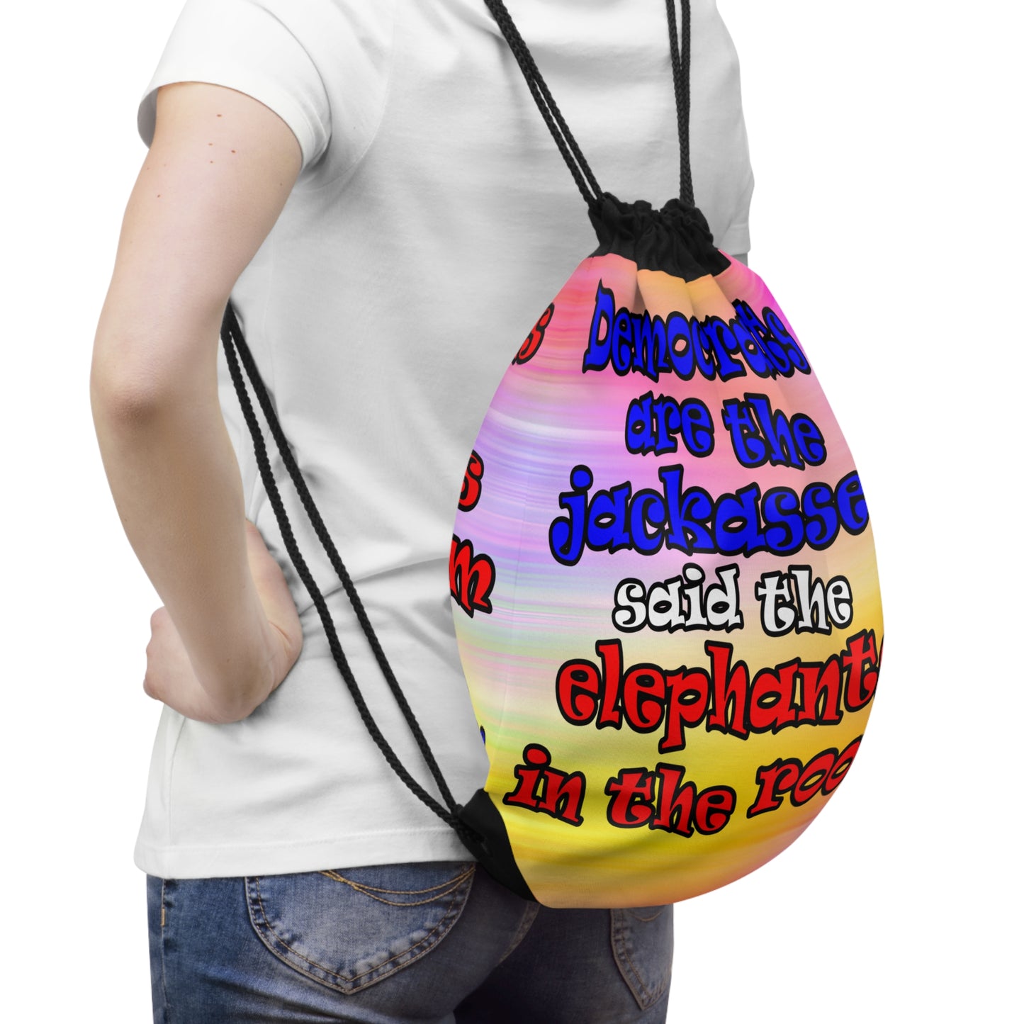 donkeys and elephants - Drawstring Bag (color blur)