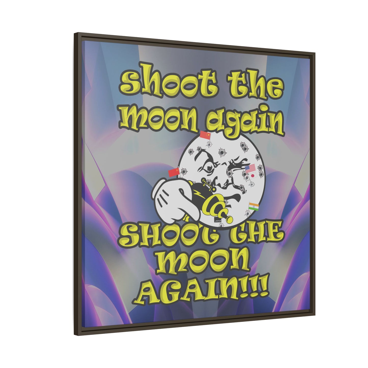 shoot the moon again - framed canvas art (grey-pink wave)