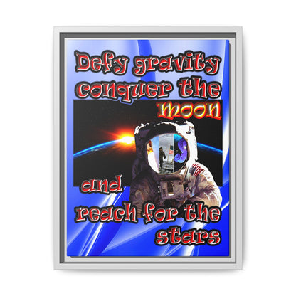 defy conquer reach - framed canvas art (blue-white wave)