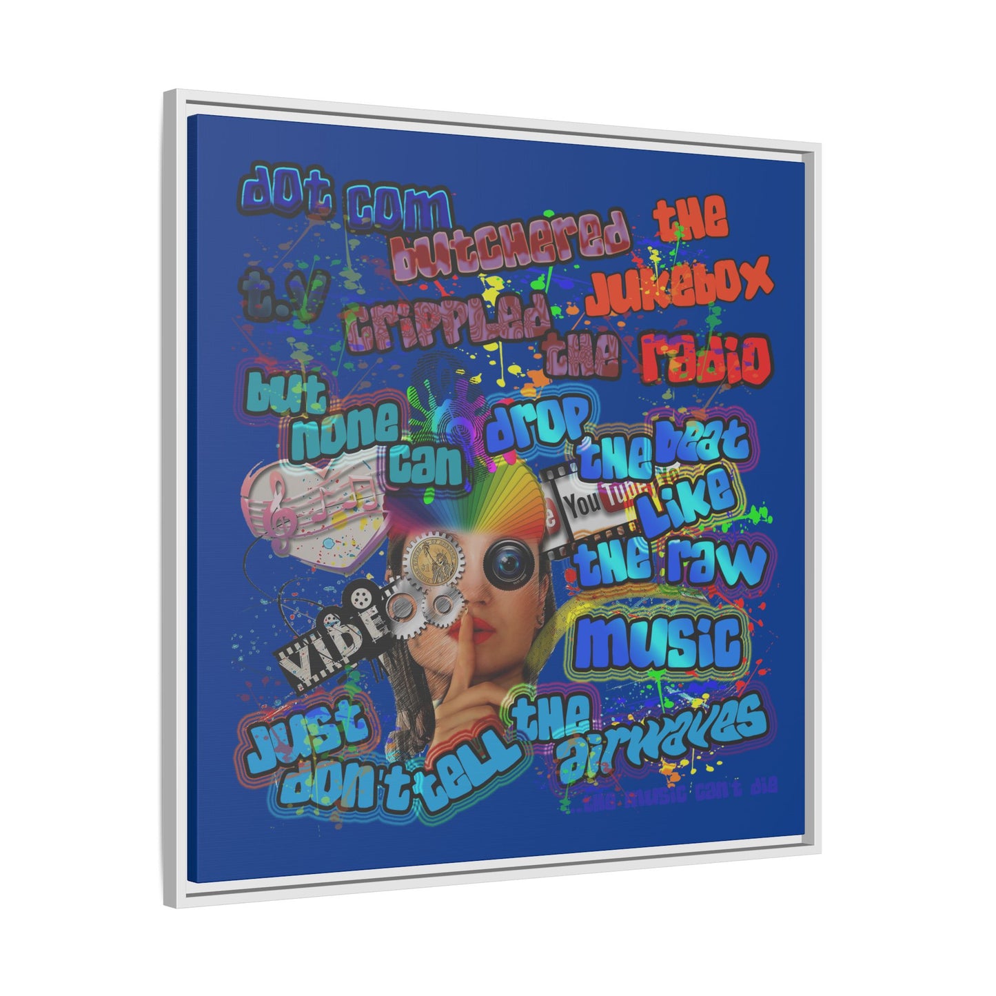 drop the beat - framed canvas art (dark blue)