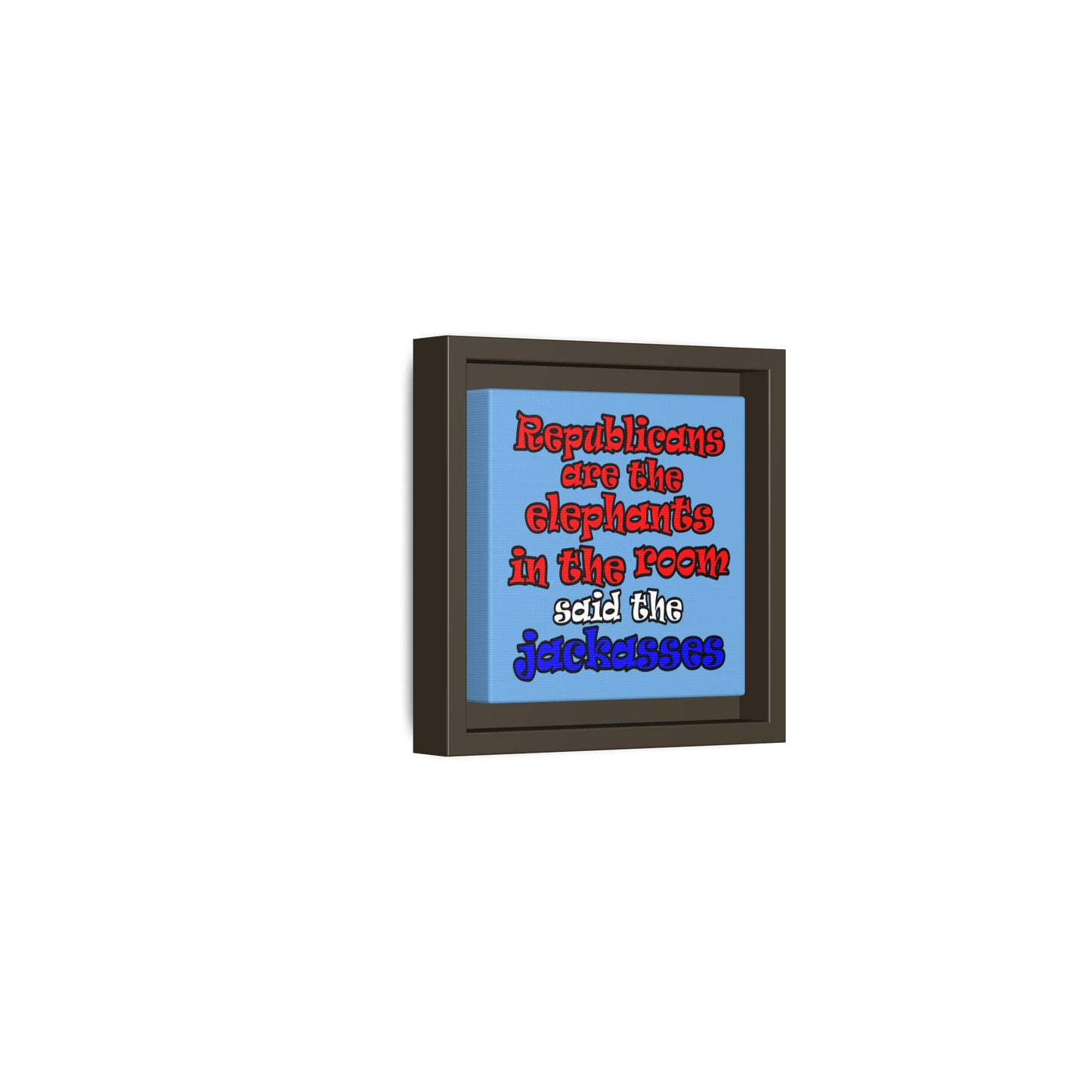 donkeys and elephants - framed canvas art (light blue)