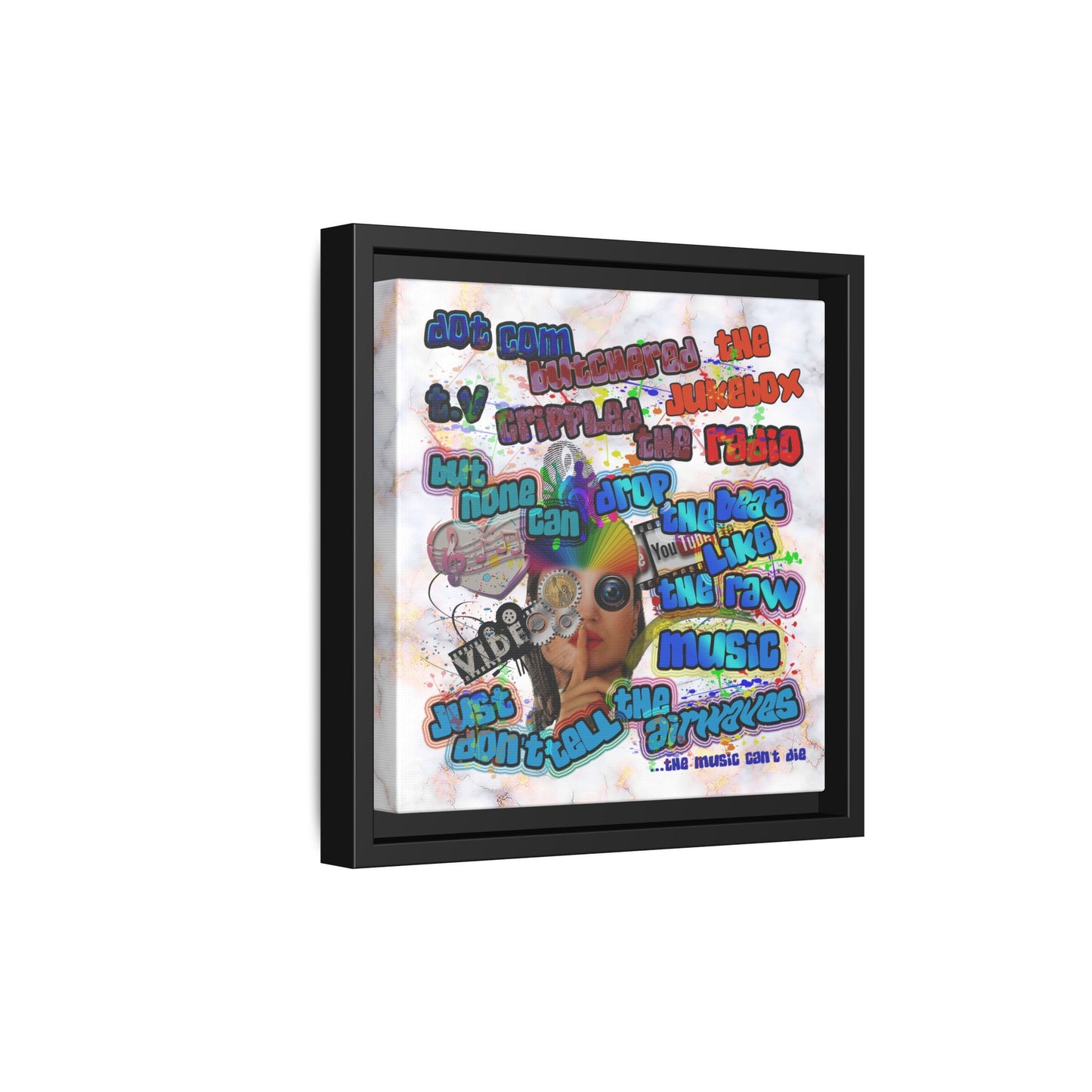 drop the beat - framed canvas art (white marble)