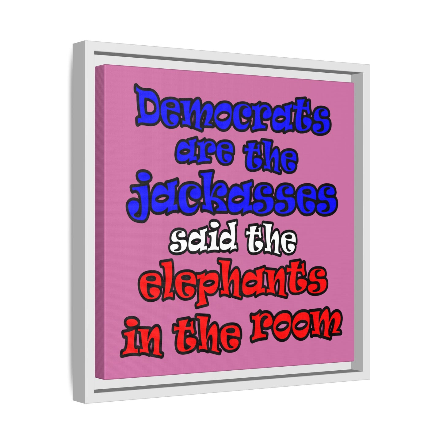 donkeys and elephants - framed canvas art (light pink)