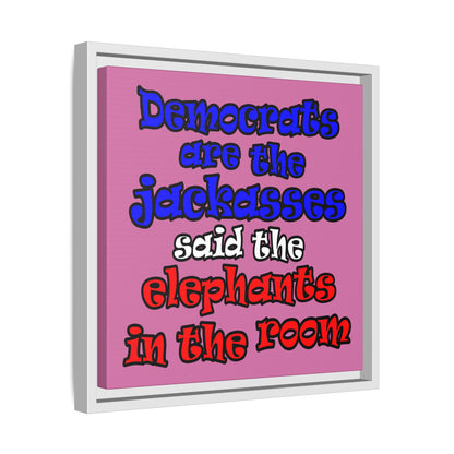 donkeys and elephants - framed canvas art (light pink)