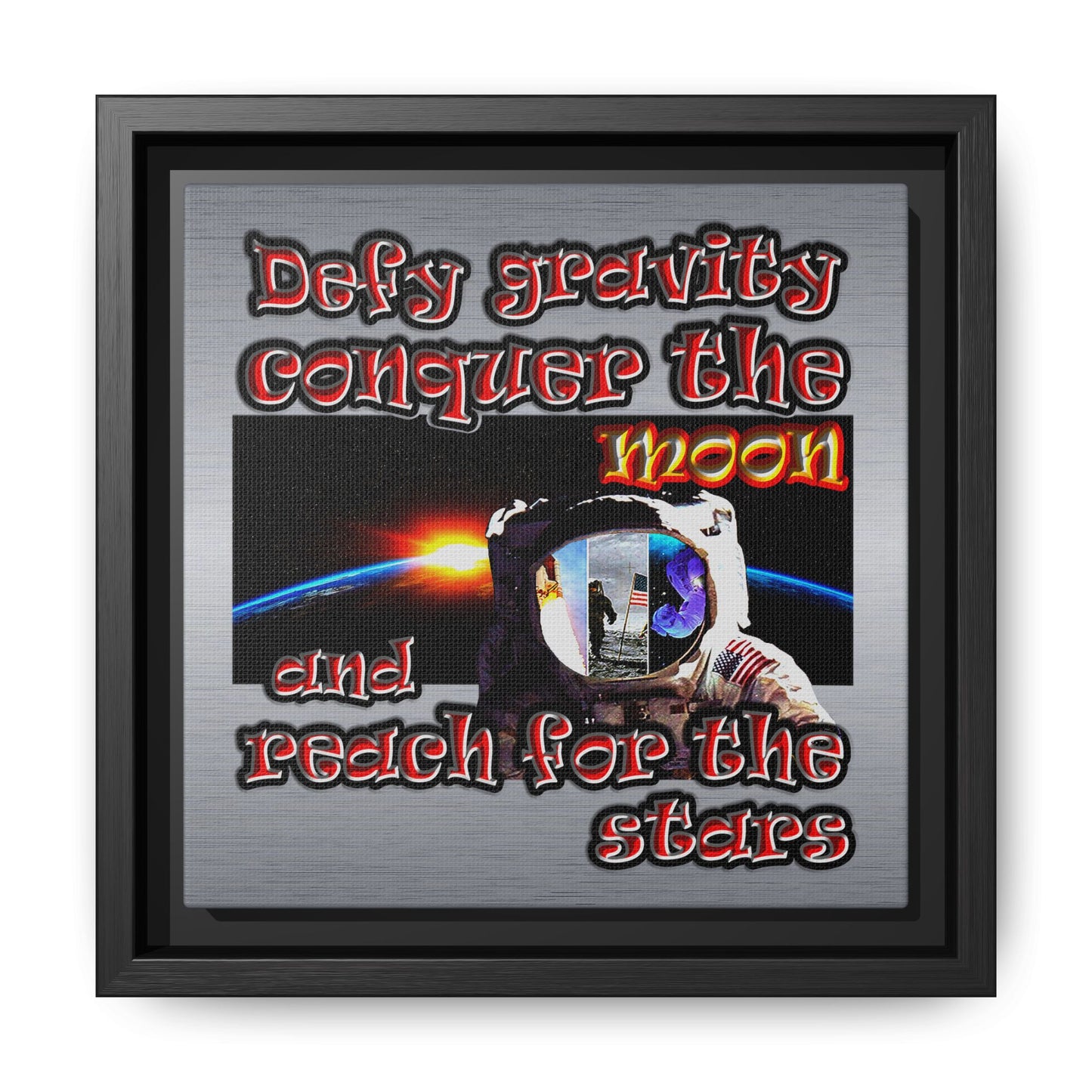 defy conquer reach - framed canvas art (brushed nickel)