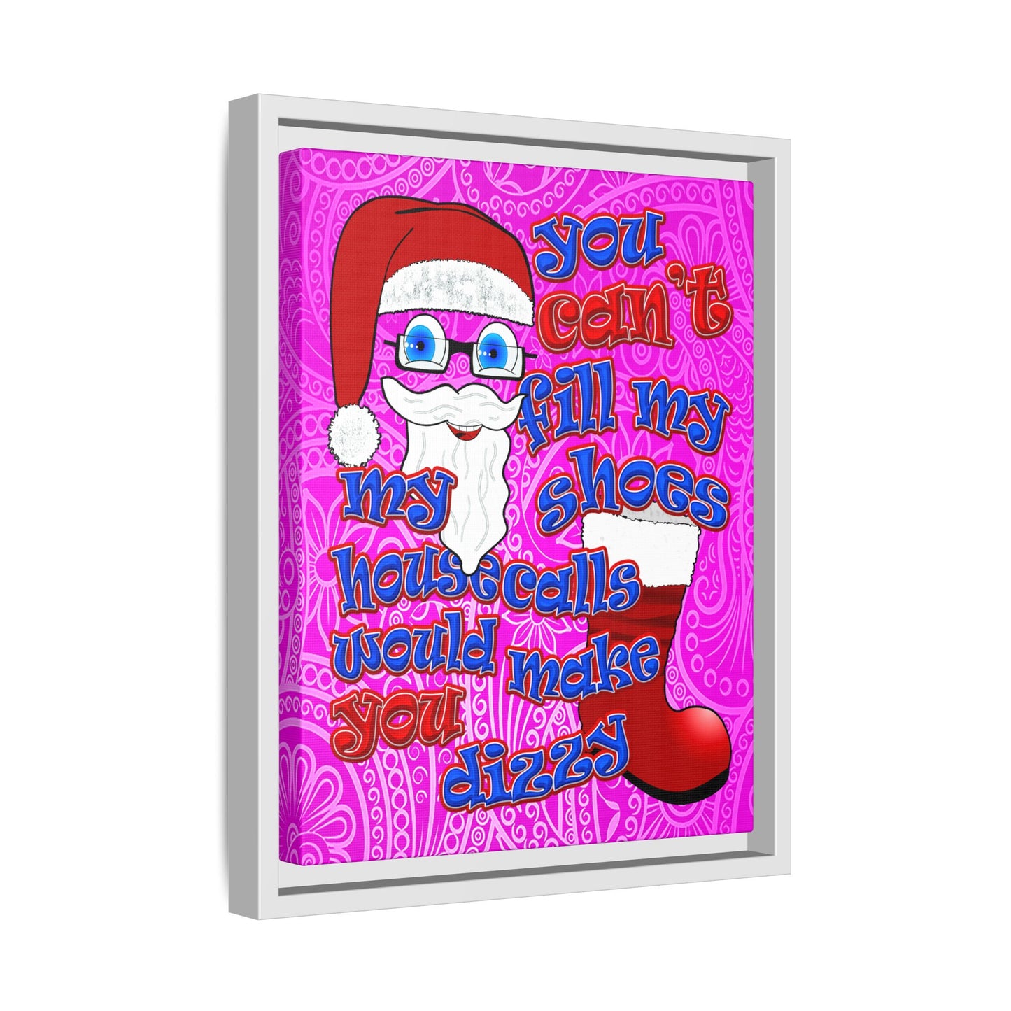 santa's shoes - framed canvas art (pink swirl)