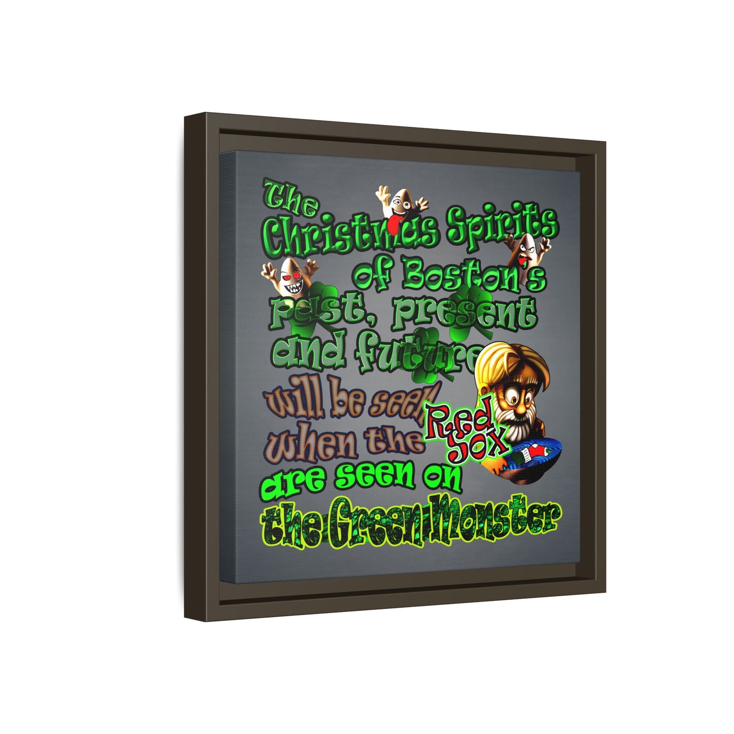 christmas spirits of boston - framed canvas art (grey-light grey)