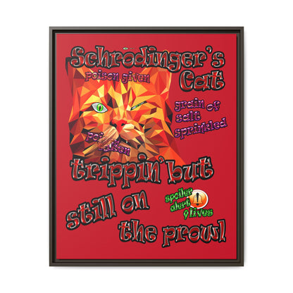 schrodinger's cat - framed canvas art (dark red)