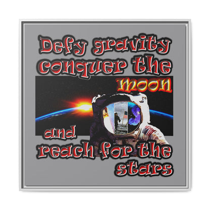 defy conquer reach - framed canvas art (grey)