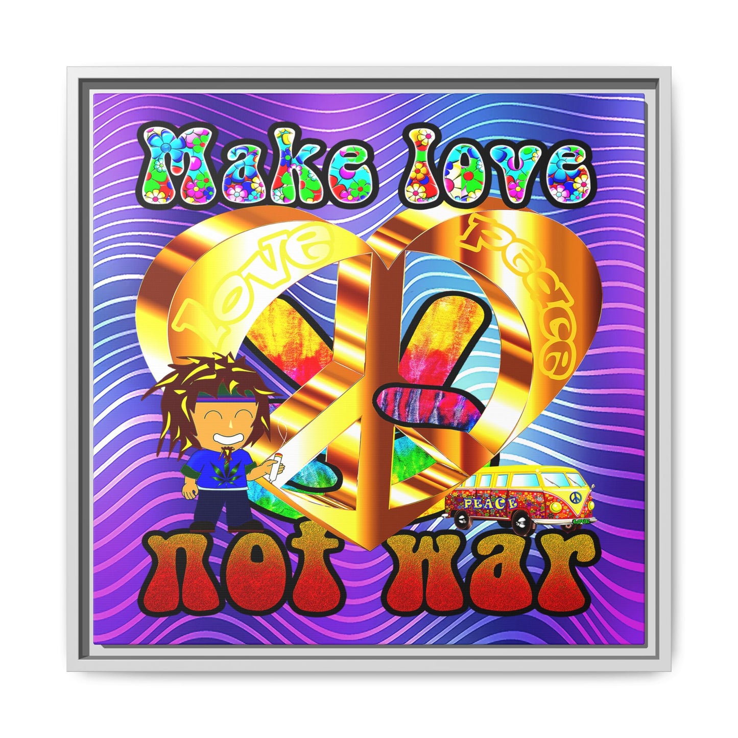 love peace - framed canvas art (purple wave)