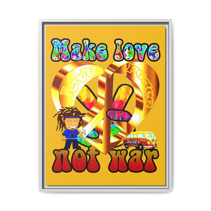 love peace - framed canvas art (yellow)
