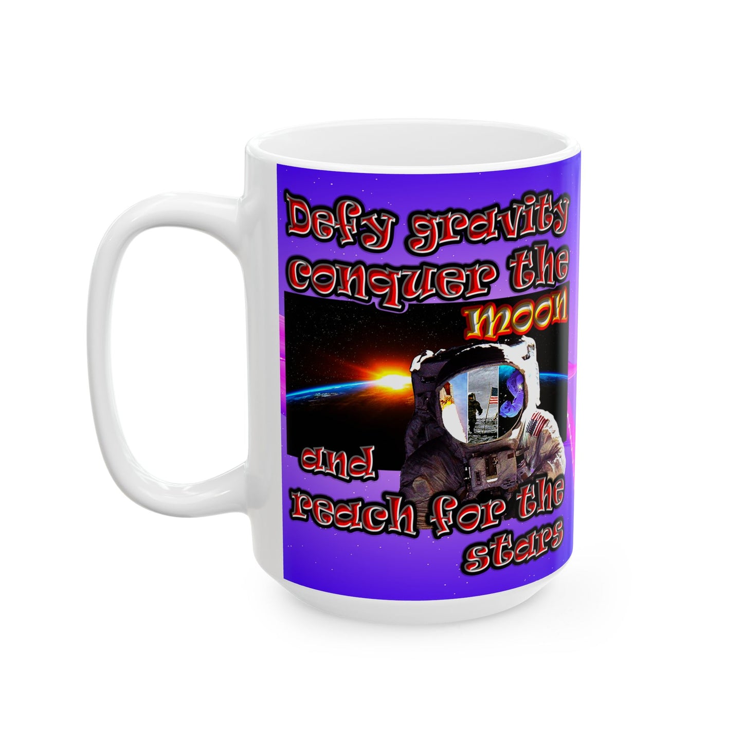 defy conquer reach - White Mug (purple-pink wave)