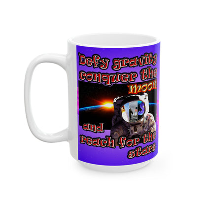 defy conquer reach - White Mug (purple-pink wave)