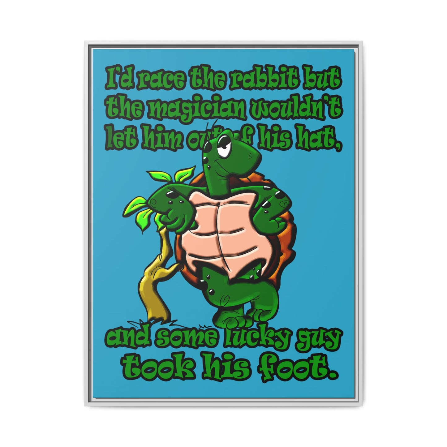 turtle race - framed canvas art (turquoise)
