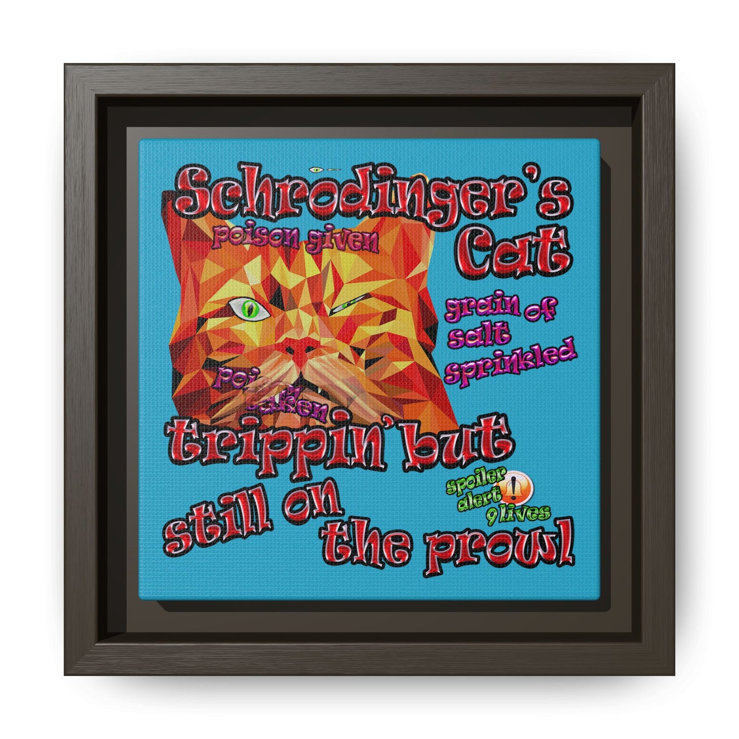 schrodinger's cat - framed canvas art (turquoise)