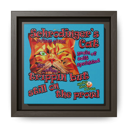 schrodinger's cat - framed canvas art (turquoise)