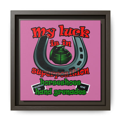 my luck - framed canvas art (light pink)