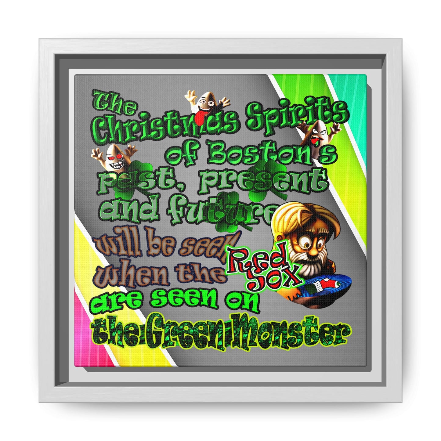 christmas spirits of boston - framed canvas art (rainbow split)