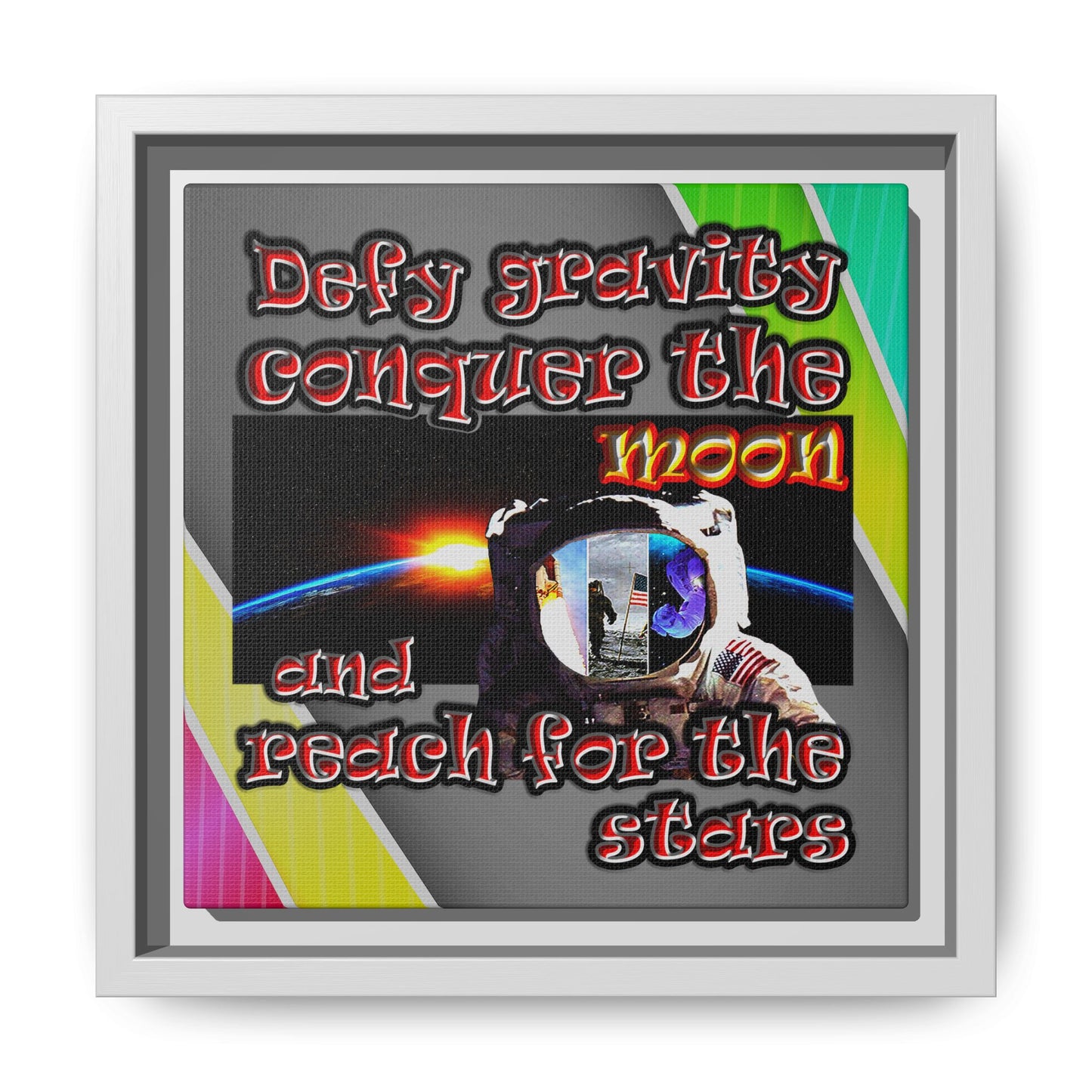 defy conquer reach - framed canvas art (rainbow split)