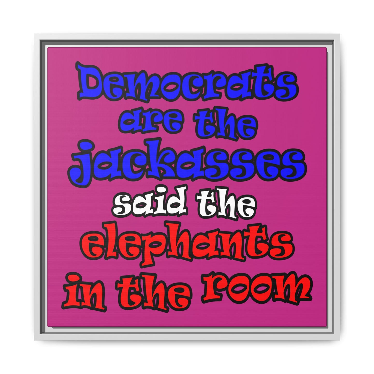 donkeys and elephants - framed canvas art (pink)