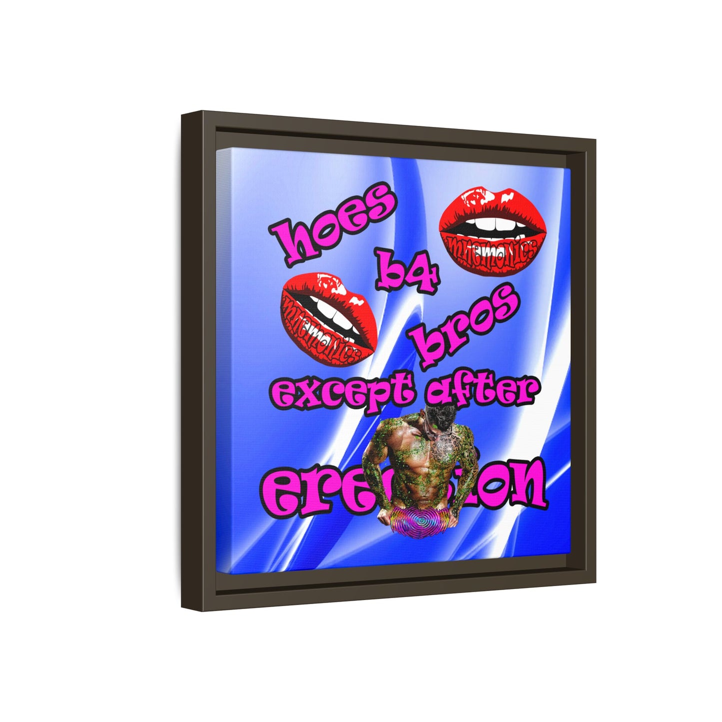 hoes b4 bros - framed canvas art (blue-white wave)