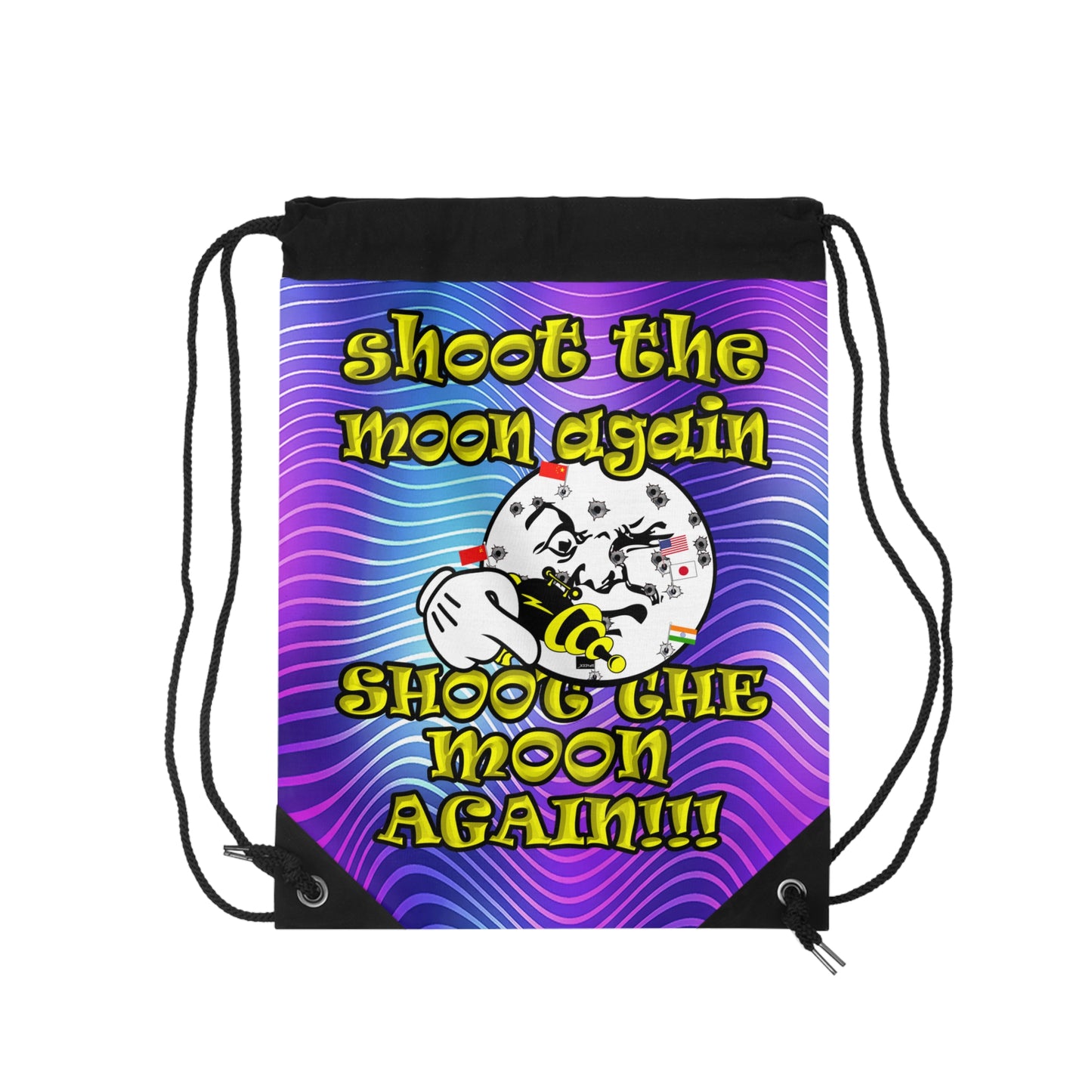 shoot the moon again - Drawstring Bag (purple wave)