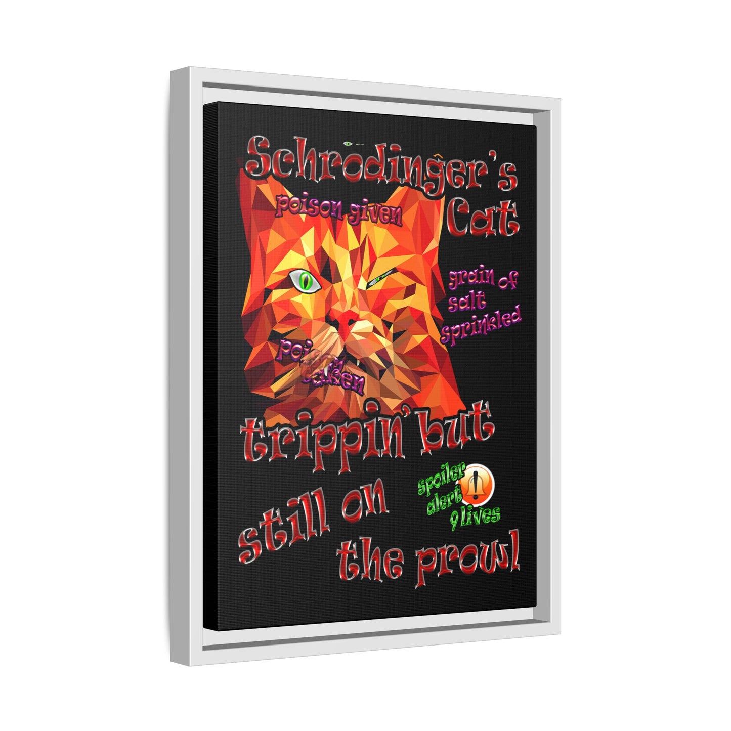 schrodinger's cat - framed canvas art (black)