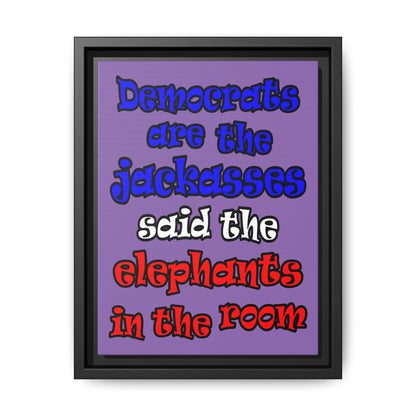 donkeys and elephants - framed canvas art (light purple)
