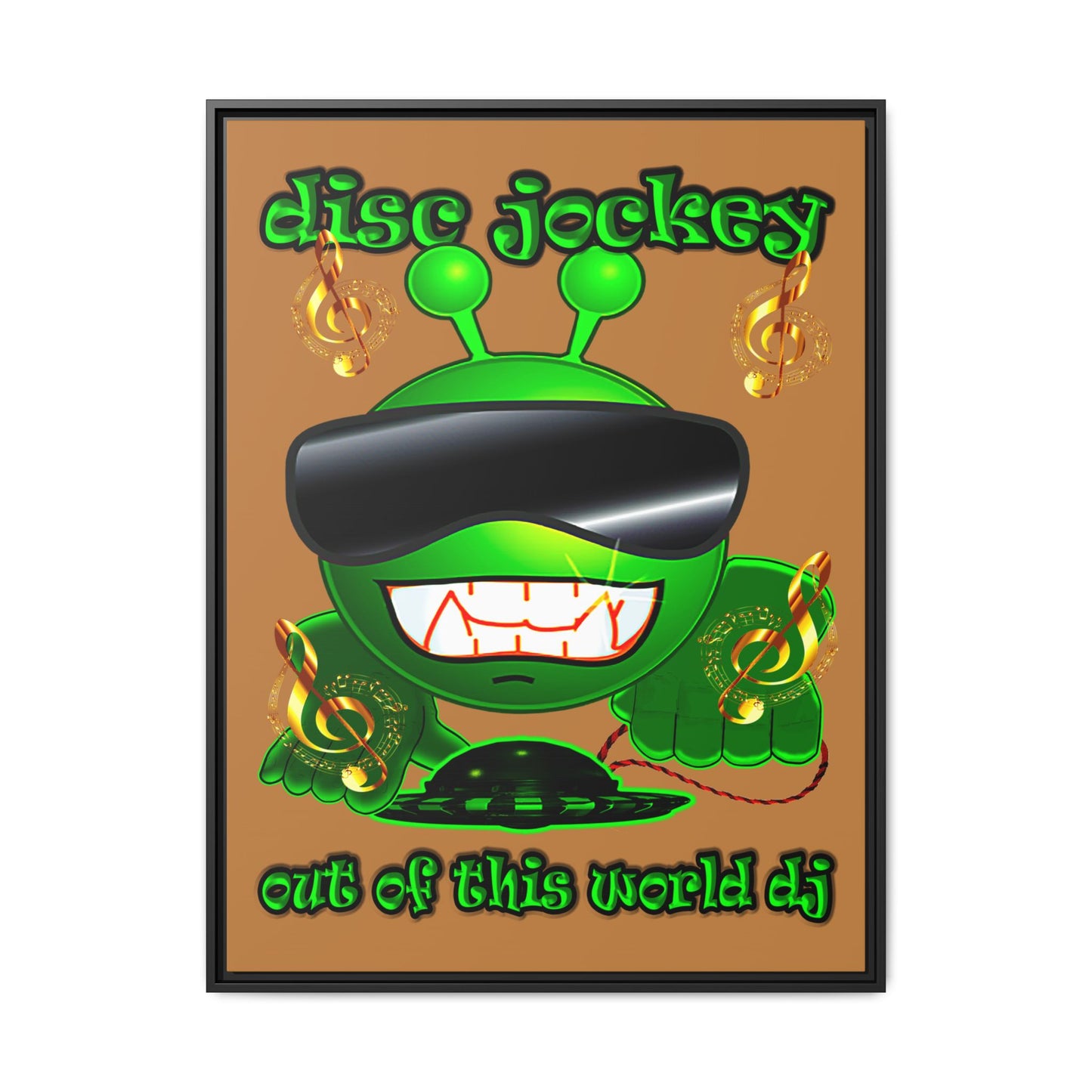 disc jockey - framed canvas art (light brown)