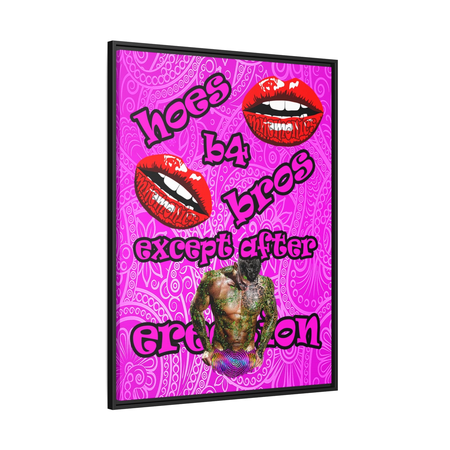 hoes b4 bros - framed canvas art (pink swirl)