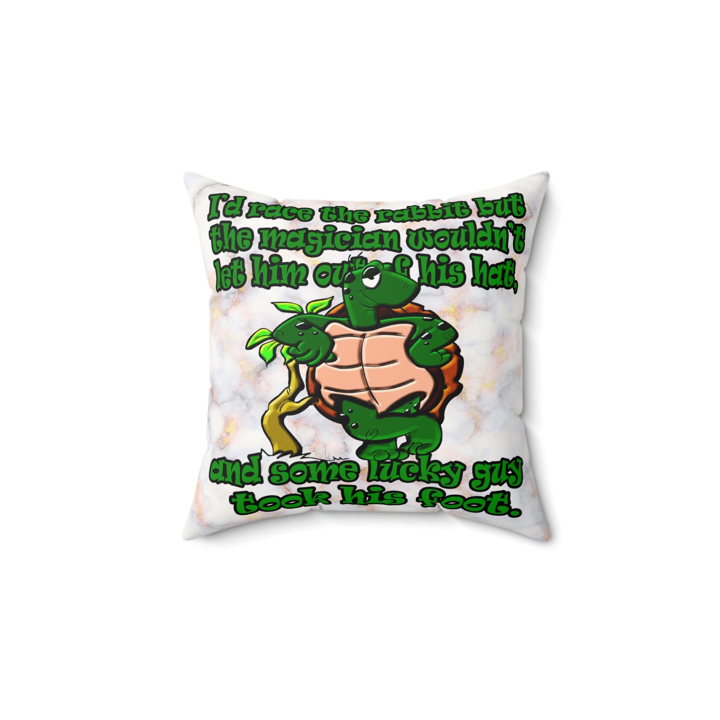 turtle race - Faux Suede Square Pillow - (white marble)
