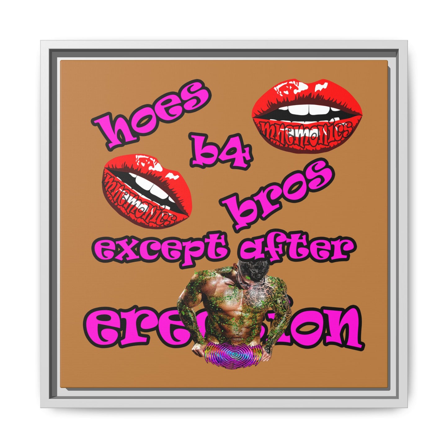 hoes b4 bros - framed canvas art (light brown)