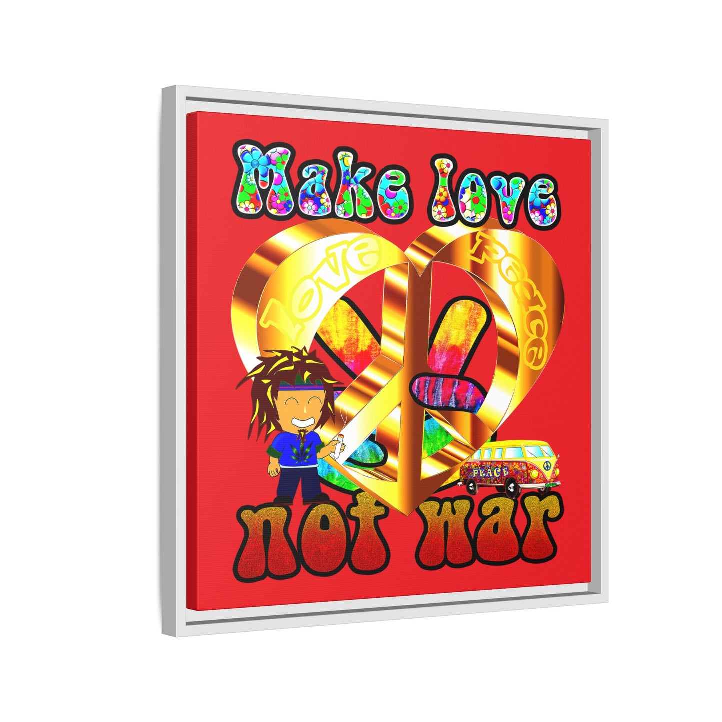 love peace - framed canvas art (red)