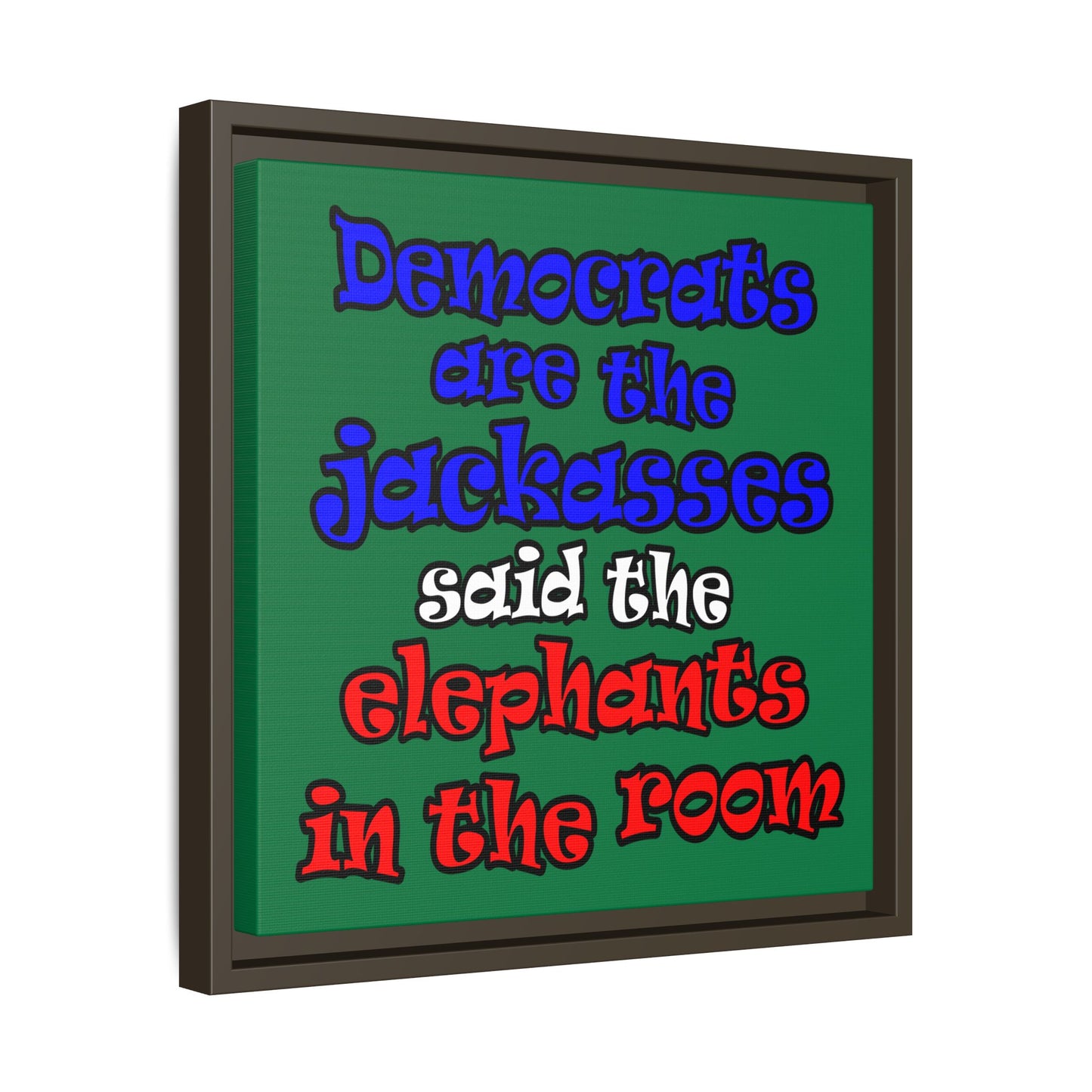 donkeys and elephants - framed canvas art (dark green)