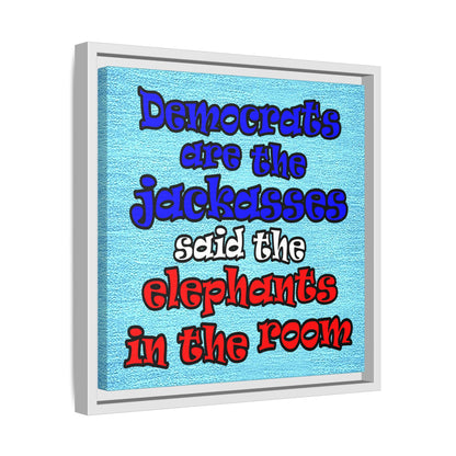 donkeys and elephants - framed canvas art (faded blue)