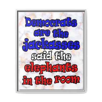 donkeys and elephants - framed canvas art (white marble)
