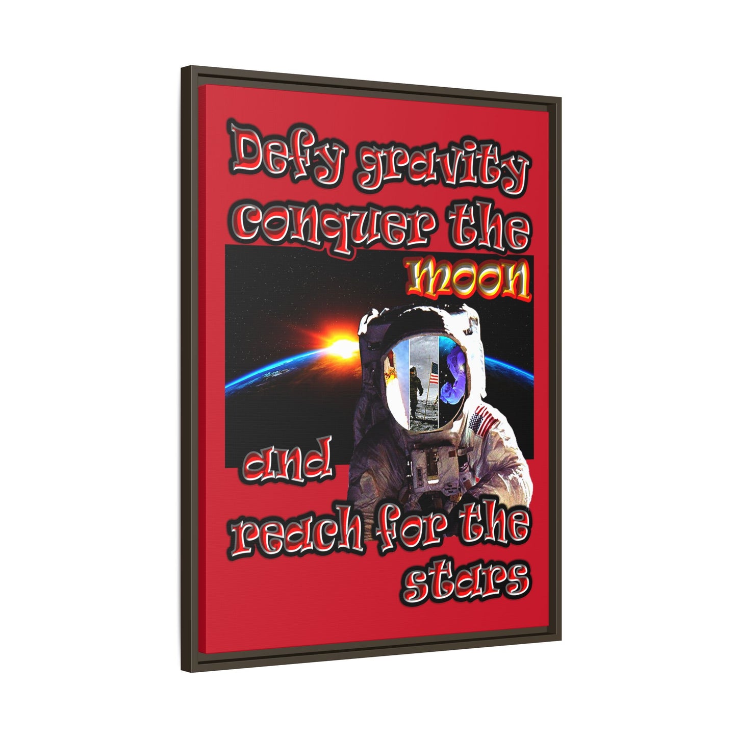 defy conquer reach - framed canvas art (dark red)