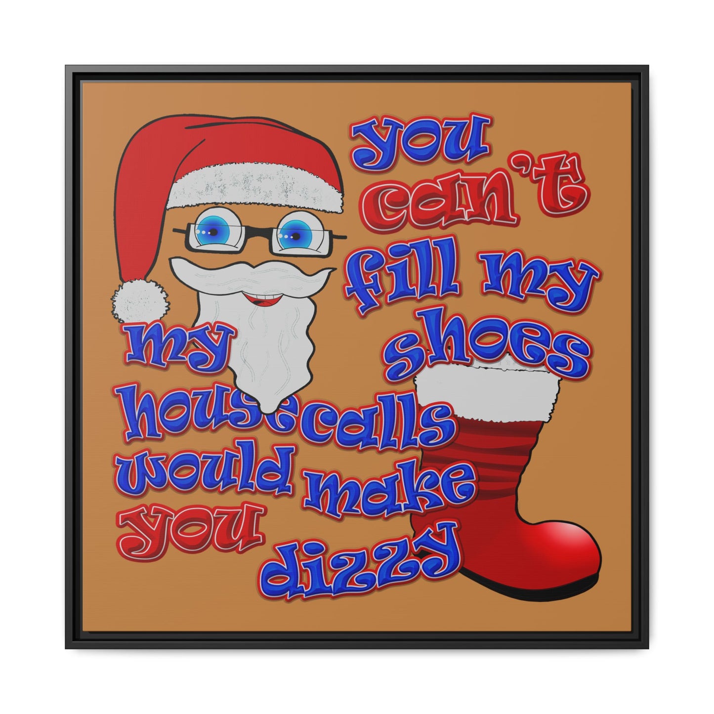 santa's shoes - framed canvas art (light brown)