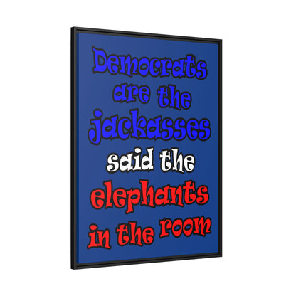 donkeys and elephants - framed canvas art (dark blue)