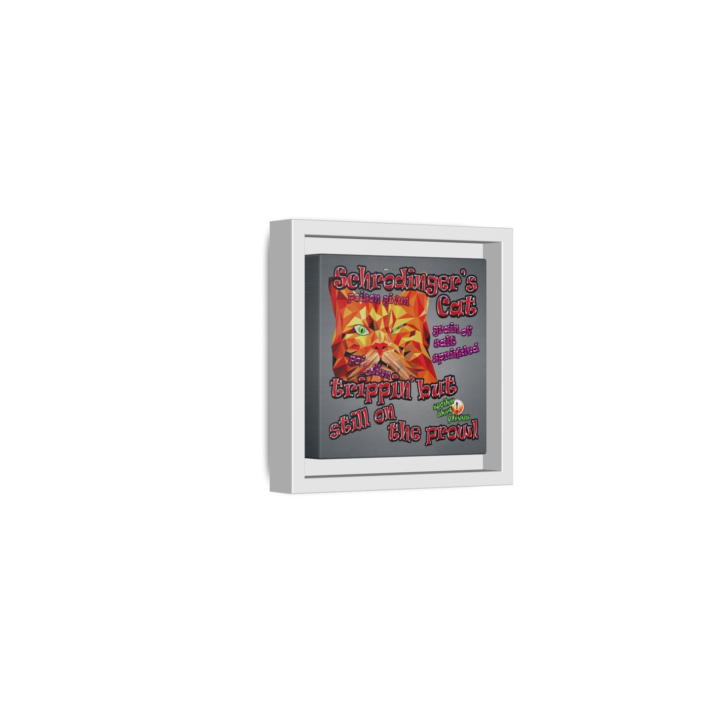 schrodinger's cat - framed canvas art (grey-light grey)