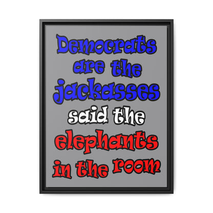 donkeys and elephants - framed canvas art (grey)