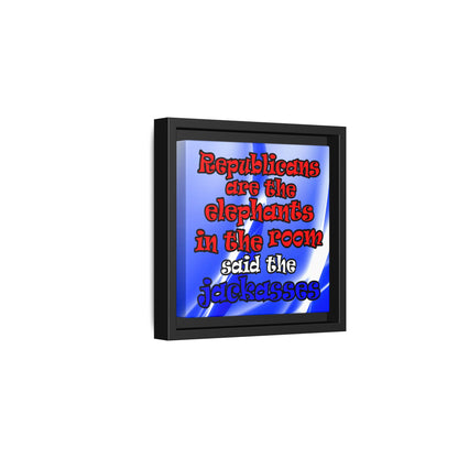 donkeys and elephants - framed canvas art (blue-white wave)